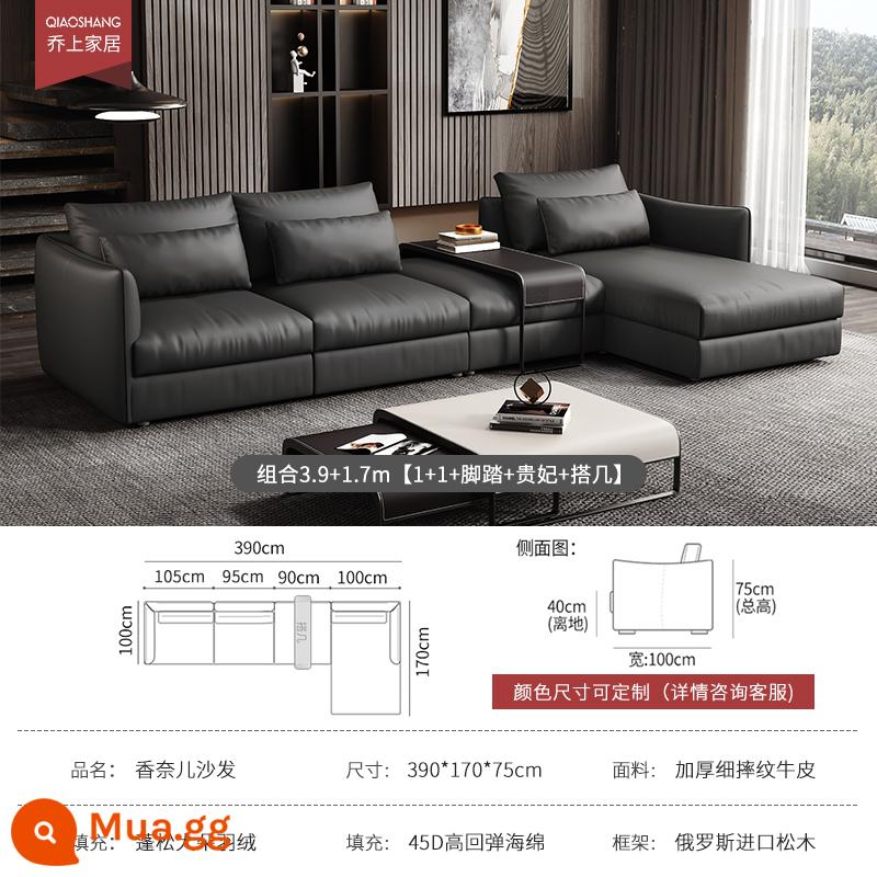 Ý tối giản ánh sáng sang trọng ghế sofa da rừng rậm lớp đầu tiên phòng khách bằng phẳng lớn thiết kế ghế sofa thẳng hàng - Tổ hợp 3,9m+1,7m (1+1+bàn đạp+thợ+gắn)