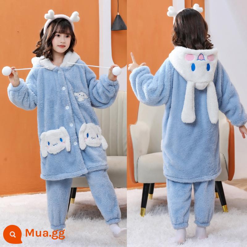 Váy ngủ bé gái mùa đông flannel ngôi sao sương cha mẹ-con áo choàng tắm dày Plus nhung cho bé nhà trẻ em bộ quần áo - 8820 Áo choàng + quần cho chó Jade Gui