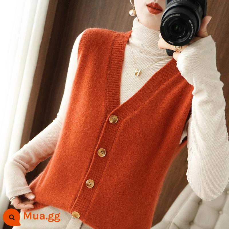 Áo len dệt kim áo vest nữ mùa thu đông cardigan phong cách hot 2022 mới dáng rộng áo vest cashmere mặc ngoài - chu sa đỏ