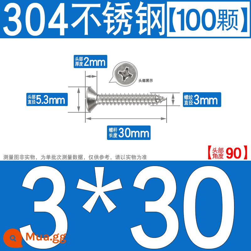 Thép không gỉ 304 vít tự tháo chéo vít đầu chìm vít gỗ mở rộng vít đầu phẳng 1M2M3M4M5M6 - M3*30[100 chiếc]