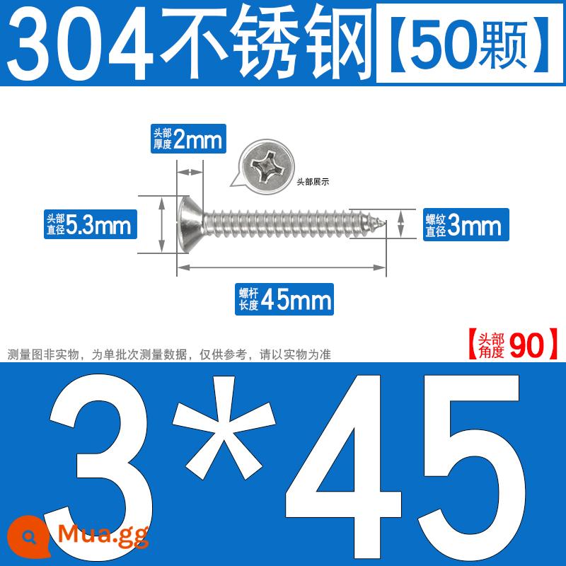 Thép không gỉ 304 vít tự tháo chéo vít đầu chìm vít gỗ mở rộng vít đầu phẳng 1M2M3M4M5M6 - M3*45[50 cái]