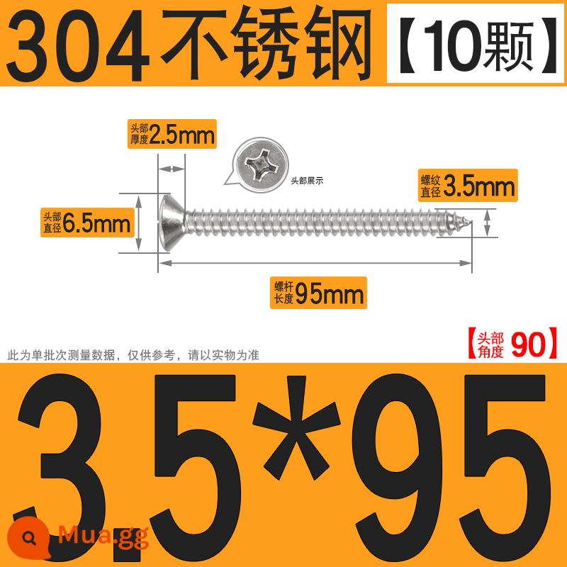 Thép không gỉ 304 vít tự tháo chéo vít đầu chìm vít gỗ mở rộng vít đầu phẳng 1M2M3M4M5M6 - M3.5*95[10 cái]