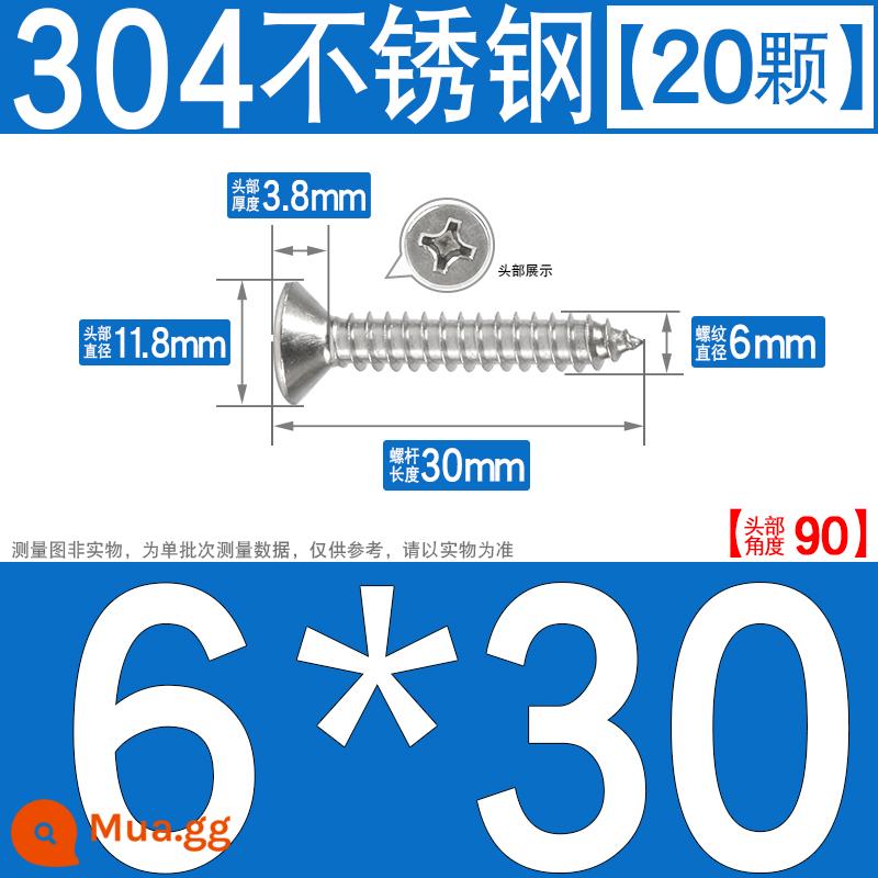 Thép không gỉ 304 vít tự tháo chéo vít đầu chìm vít gỗ mở rộng vít đầu phẳng 1M2M3M4M5M6 - M6*30[20 chiếc]