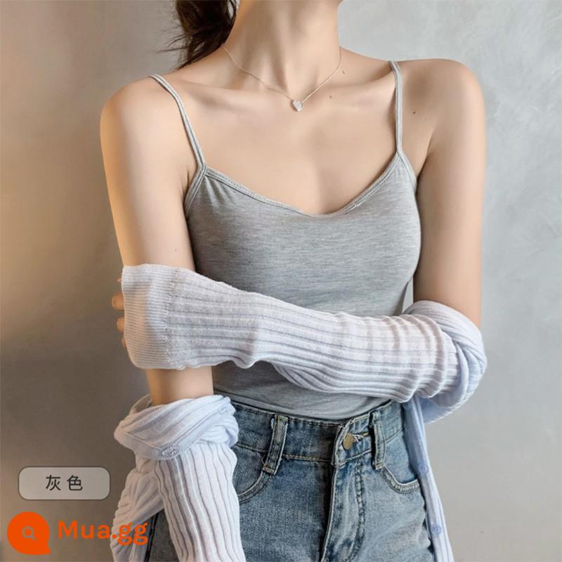 Yếm Nữ Mùa Hè Áo Khoác Ngoài Modal Cotton Trắng Bên Trong Chống Trơn Trượt Pháp Sang Trọng Màu Trơn Đáy Top - Màu xám ~ miếng đệm ngực