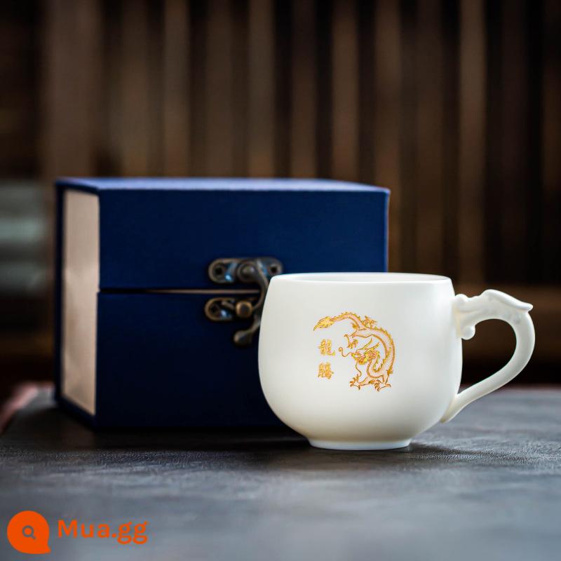 Rồng và Phoenix Tea Cup cá nhân Deville White Potcelain Lord Lord Cup Single Nhật Bản Cặp đôi Master Cup Liuli Kung Fu Master Master - Chén ngọc mỡ dê Long Câu chưa nấu - hộp quà