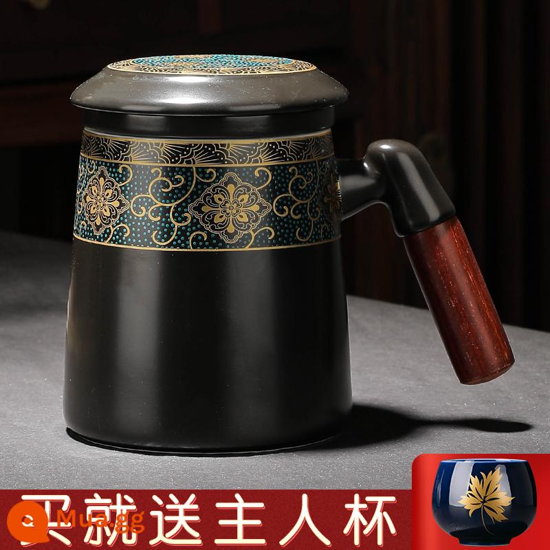 Đánh dấu Cup với nắp lớn Cup Geramic Cup Cup Cup Cà phê Cup Cup Cup Tea Tea tách trà - "Gửi Maple Leaf Master Cup" Màu đen mờ "Lan Yaxiang" Bộ cốc cá nhân ba mảnh có tay cầm bằng gỗ