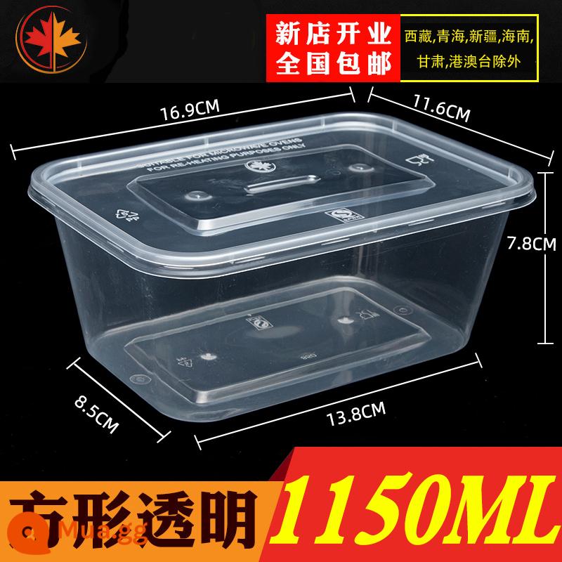 Hình Chữ Nhật 1000ML Dùng Một Lần Hộp Cơm Thức Ăn Nhanh Bento Bát Canh Hộp Bao Bì Miễn Phí Vận Chuyển Dày Trong Suốt Giao Hộp Cơm Trưa - Vuông trong suốt 1150ml dày có nắp 300 bộ