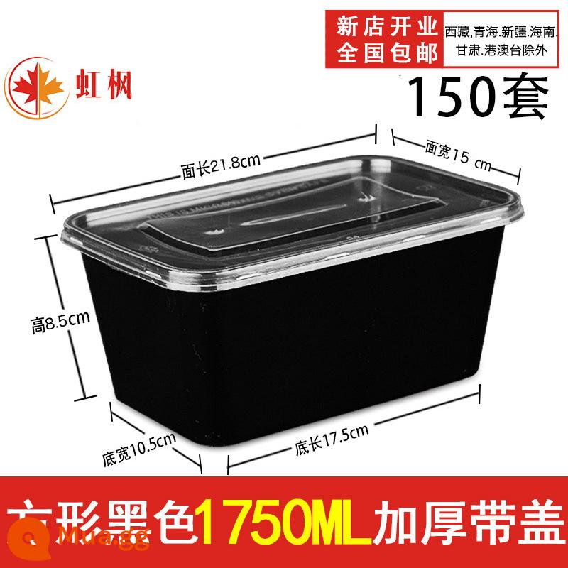 Hình Chữ Nhật 1000ML Dùng Một Lần Hộp Cơm Thức Ăn Nhanh Bento Bát Canh Hộp Bao Bì Miễn Phí Vận Chuyển Dày Trong Suốt Giao Hộp Cơm Trưa - Vuông đen 1750ml đặc có nắp 150 bộ