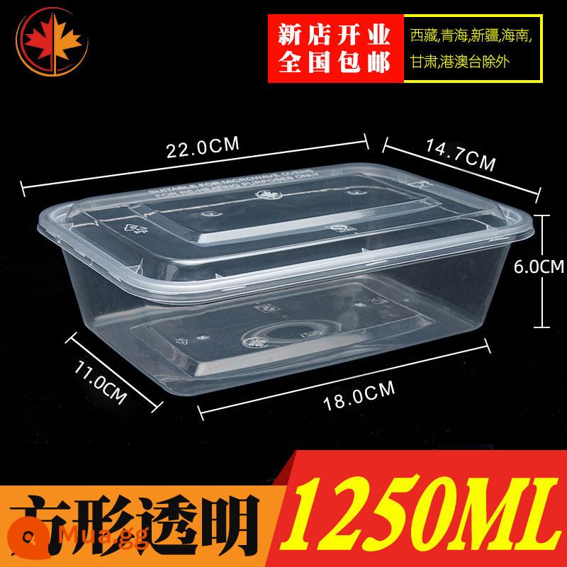 Hình Chữ Nhật 1000ML Dùng Một Lần Hộp Cơm Thức Ăn Nhanh Bento Bát Canh Hộp Bao Bì Miễn Phí Vận Chuyển Dày Trong Suốt Giao Hộp Cơm Trưa - Vuông trong suốt 1250ml dày có nắp 150 bộ