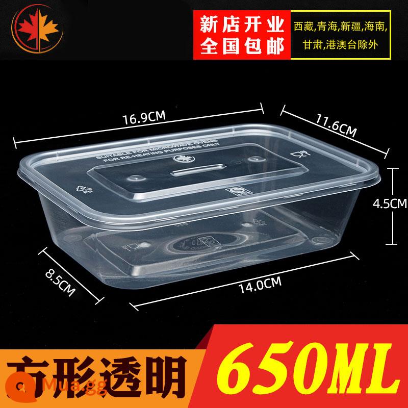 Hình Chữ Nhật 1000ML Dùng Một Lần Hộp Cơm Thức Ăn Nhanh Bento Bát Canh Hộp Bao Bì Miễn Phí Vận Chuyển Dày Trong Suốt Giao Hộp Cơm Trưa - Vuông trong suốt 650ml dày có nắp 300 bộ