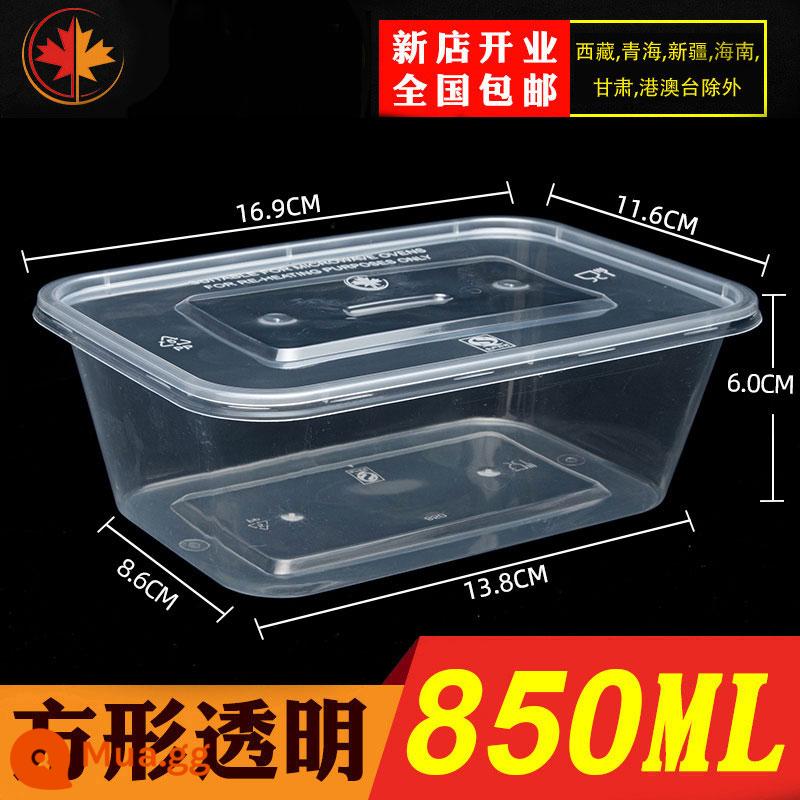 Hình Chữ Nhật 1000ML Dùng Một Lần Hộp Cơm Thức Ăn Nhanh Bento Bát Canh Hộp Bao Bì Miễn Phí Vận Chuyển Dày Trong Suốt Giao Hộp Cơm Trưa - Vuông trong suốt 850ml dày có nắp 300 bộ