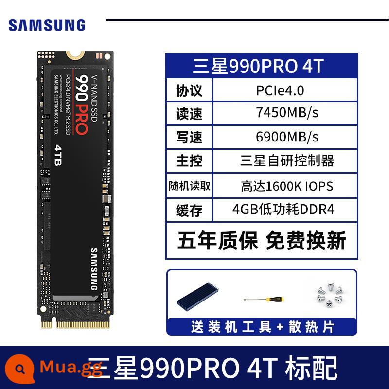 Ổ cứng thể rắn Samsung 980pro 1t máy tính xách tay máy tính để bàn m2 đĩa đen 1TB máy tính nvme trạng thái rắn pcie4.0 - Samsung 990 pro 4T pcie4.0