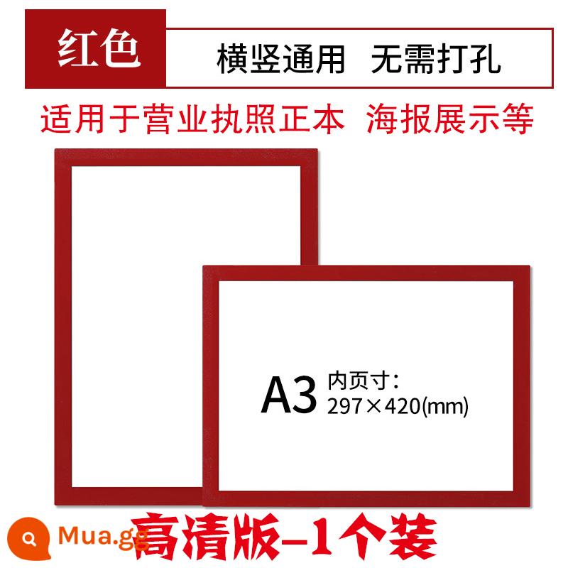 Khung tranh khung ảnh A4 lắp đơn giản khung trưng bày trẻ em treo tường làm việc khung nam châm 4 mở khung trưng bày 8k - A3 viền đỏ-1 gói