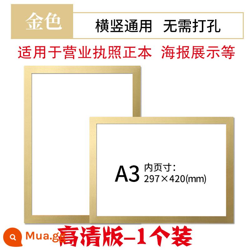 Khung tranh khung ảnh A4 lắp đơn giản khung trưng bày trẻ em treo tường làm việc khung nam châm 4 mở khung trưng bày 8k - A3 khung vàng-1 gói