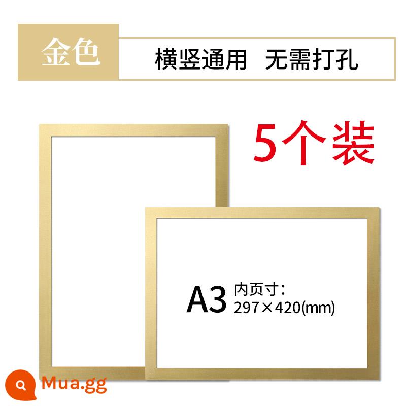 Khung tranh khung ảnh A4 lắp đơn giản khung trưng bày trẻ em treo tường làm việc khung nam châm 4 mở khung trưng bày 8k - Gói 5 khung vàng A3