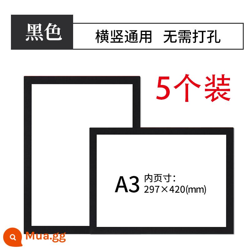 Khung tranh khung ảnh A4 lắp đơn giản khung trưng bày trẻ em treo tường làm việc khung nam châm 4 mở khung trưng bày 8k - A3 viền đen-5 gói