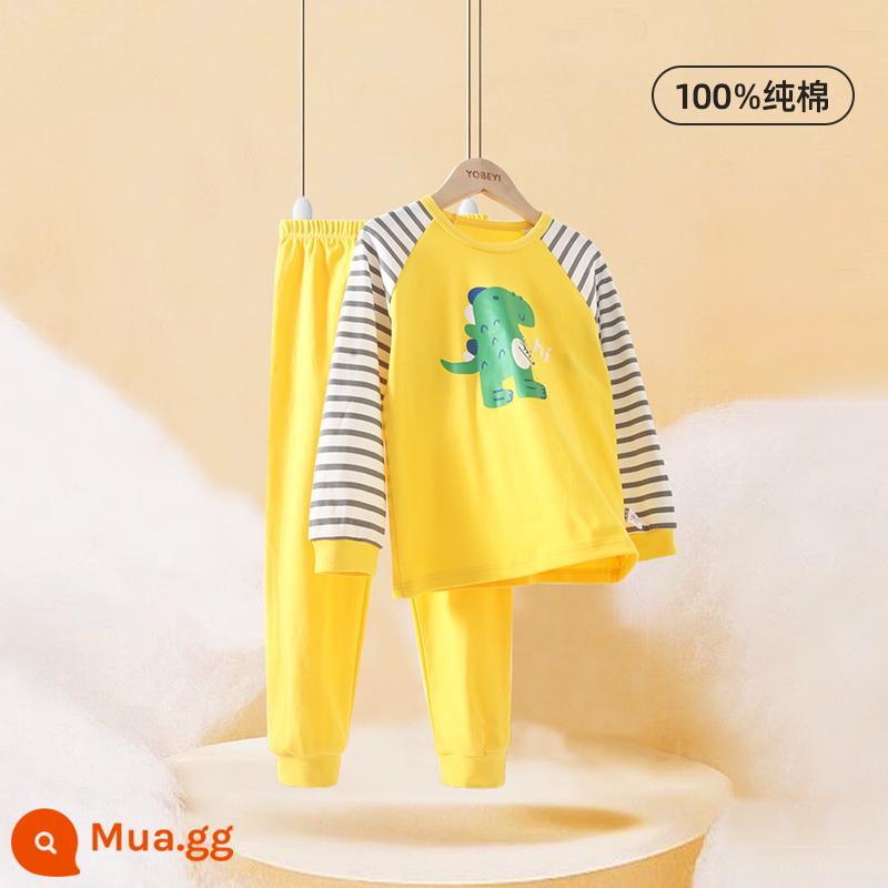 Bộ đồ lót giữ nhiệt cho trẻ em Bộ quần áo mùa thu và quần vệ sinh dày cho bé trai Bộ cotton nguyên chất quần áo mùa thu đông cho nữ Youbeiyi - khủng long màu vàng