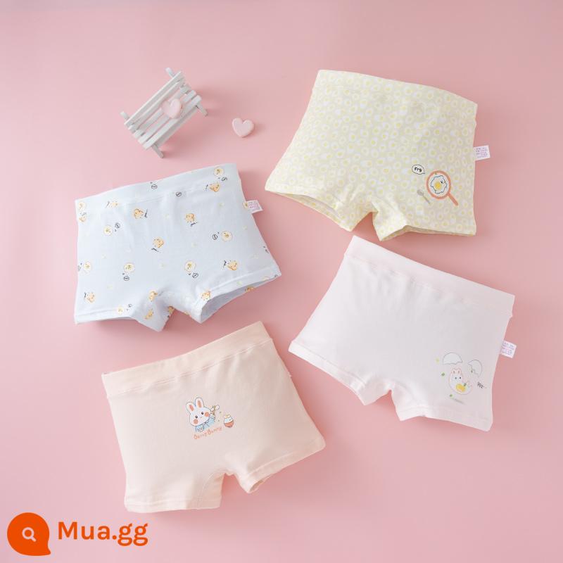 Quần lót trẻ em quần sịp bé gái cotton nguyên chất quần đùi bé gái màu đỏ toàn bộ cotton không kẹp PP quần đùi trẻ em cỡ vừa và lớn 100% - Combo Thỏ Dễ Thương-4 Gói