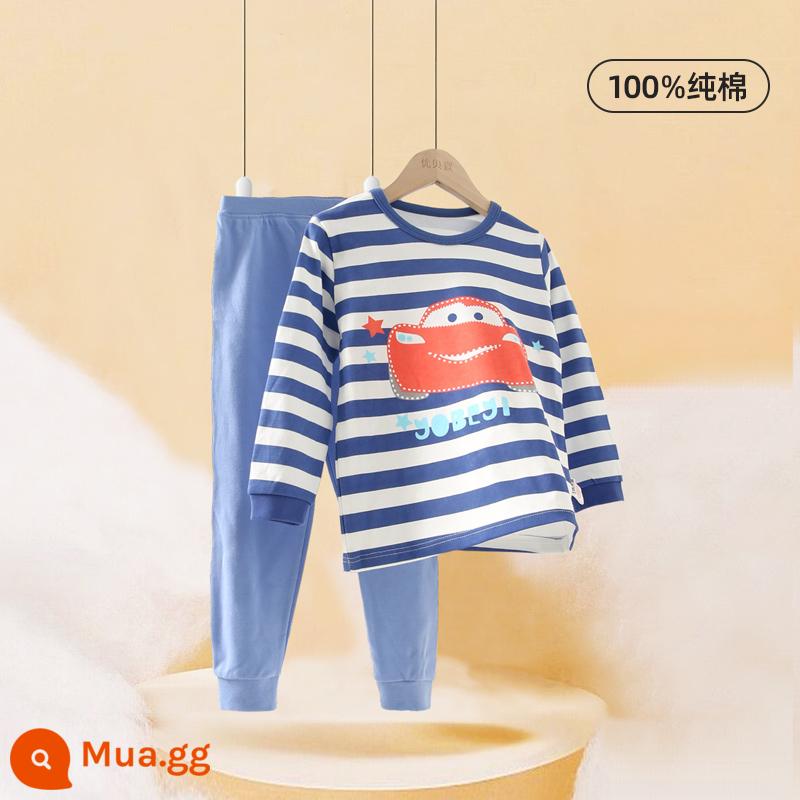 Bộ đồ lót giữ nhiệt cho trẻ em Bộ quần áo mùa thu và quần vệ sinh dày cho bé trai Bộ cotton nguyên chất quần áo mùa thu đông cho nữ Youbeiyi - xe sọc