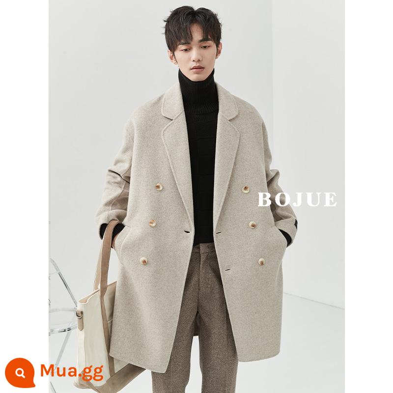 Áo khoác len hai mặt nam dáng dài phiên bản 22 mùa đông Hàn Quốc dáng rộng chất liệu len dày không cashmere cao cấp - cơm trộn