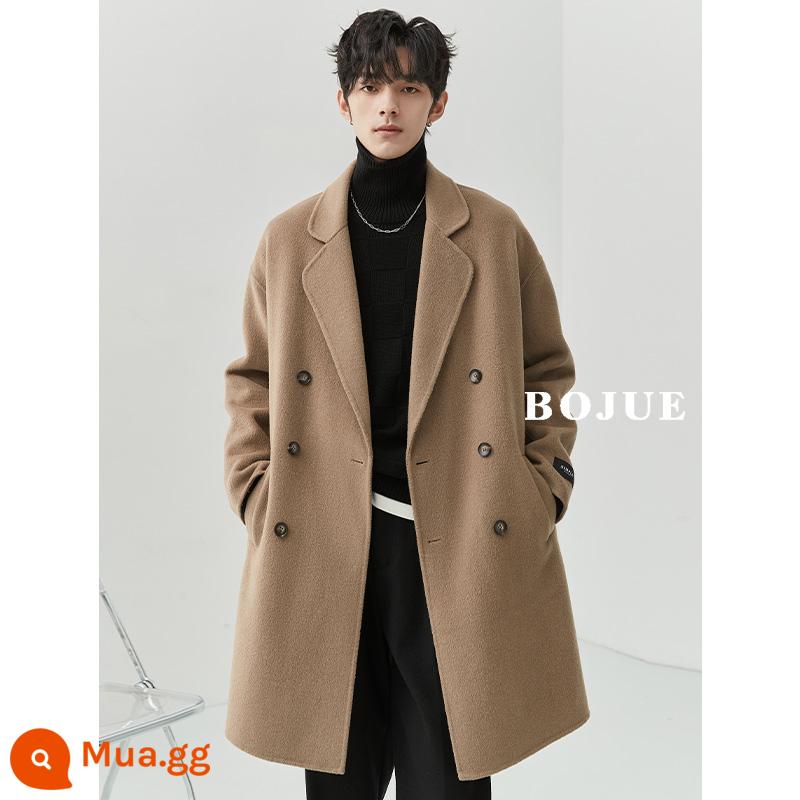 Áo khoác len hai mặt nam dáng dài phiên bản 22 mùa đông Hàn Quốc dáng rộng chất liệu len dày không cashmere cao cấp - Lạc đà Thyssen