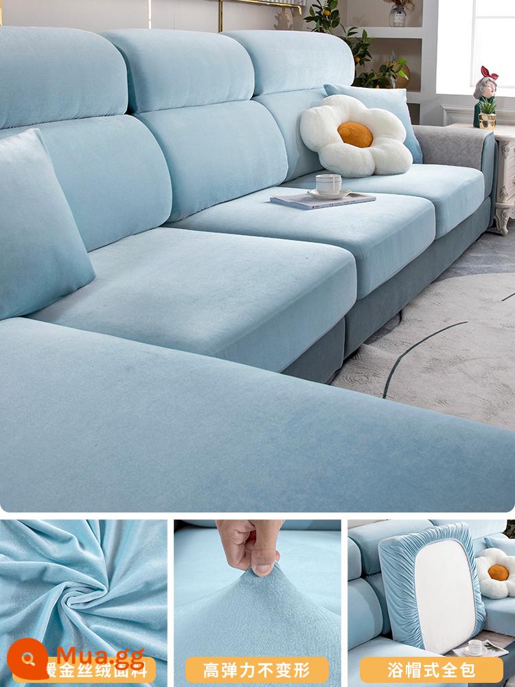 Vỏ bọc ghế sofa bao gồm tất cả các loại phổ quát mùa đông mới dày dặn mà không cần đo vỏ đệm chống trượt phổ quát - Hồ xanh nhung ánh vàng