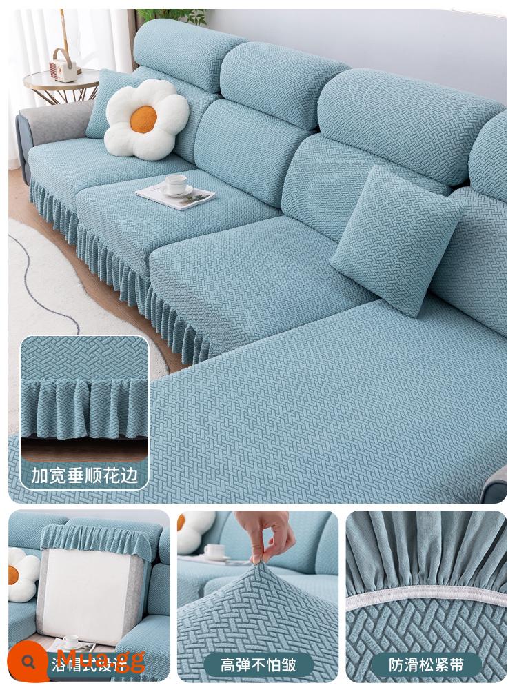 Vỏ bọc ghế sofa đa năng bao gồm tất cả các mùa váy mới đơn giản đàn hồi vải chống trượt sofa vải che bụi - Váy lông cừu Polar-Xanh tĩnh lặng