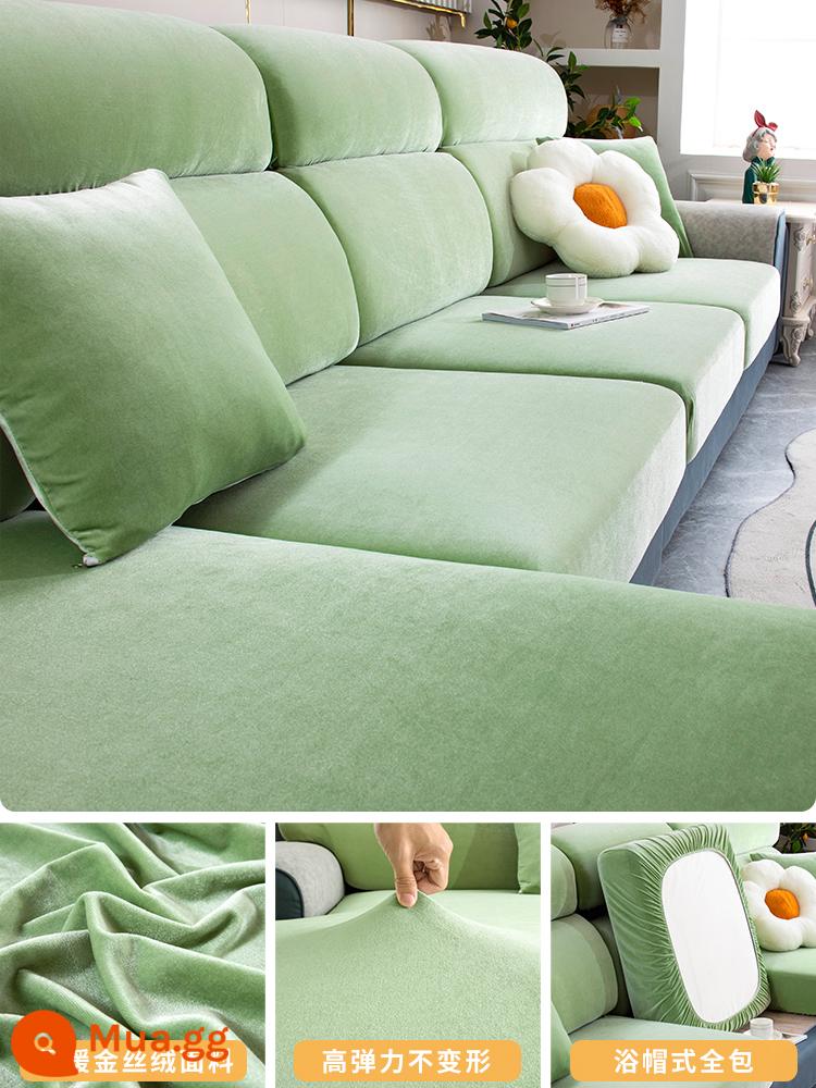 Vỏ bọc ghế sofa bao gồm tất cả các loại phổ quát mùa đông mới dày dặn mà không cần đo vỏ đệm chống trượt phổ quát - Vàng nhung-xanh chanh