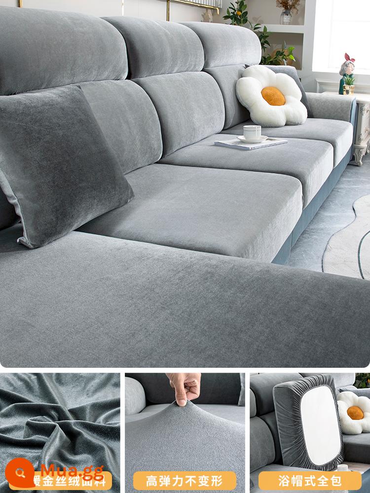 Vỏ bọc ghế sofa bao gồm tất cả các loại phổ quát mùa đông mới dày dặn mà không cần đo vỏ đệm chống trượt phổ quát - Nhung vàng-xám không gian