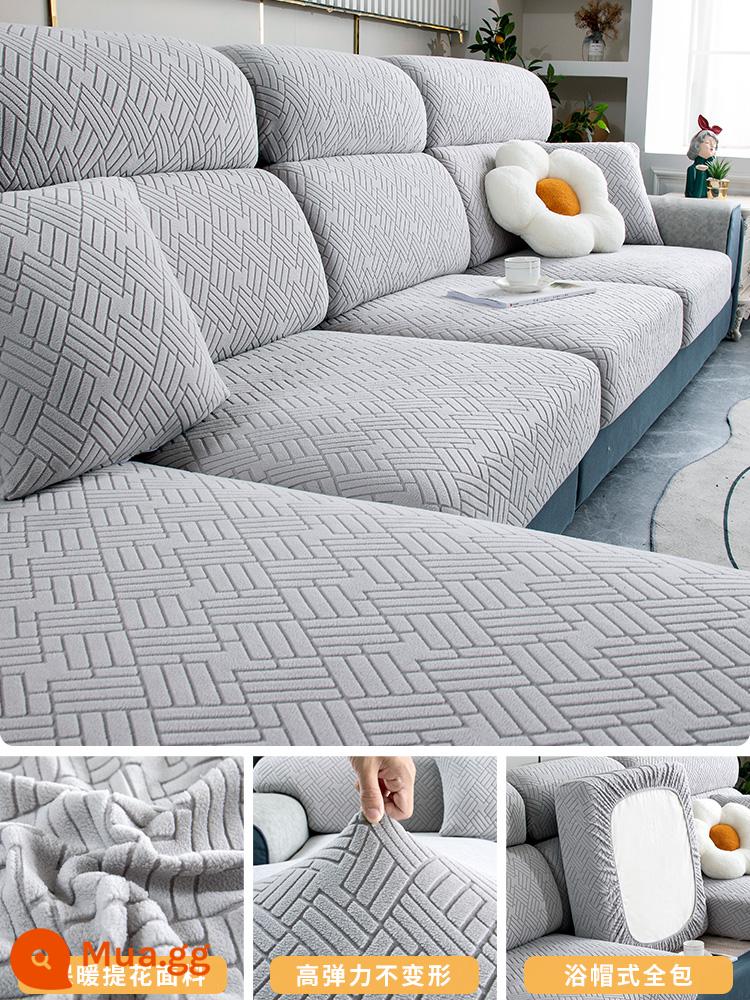 Vỏ sofa đa năng, trọn gói, không cần đo, một bộ sofa chống trượt đa năng, vỏ đệm sofa, ga trải sofa co giãn - Qingling - xám nhạt vừa phải