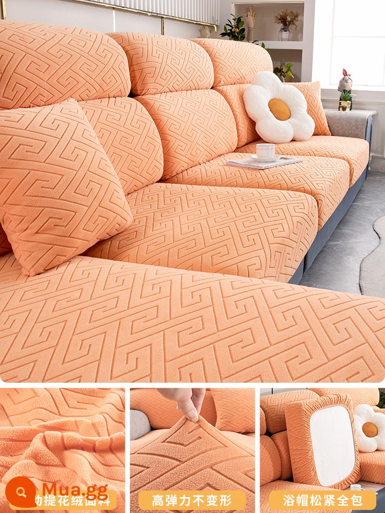 Chống Mèo Xước Ghế Sofa Dày Bao Gồm Tất Cả Đa Năng Mà Không Cần Đo Đa Năng Ghế Sofa Đệm Không Khí Cảm Giác Co Giãn bao Da - Nhịp điệu-Cam nắng