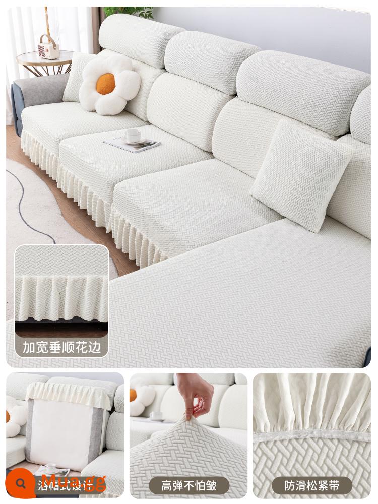 Vỏ bọc ghế sofa đa năng bao gồm tất cả các mùa váy mới đơn giản đàn hồi vải chống trượt sofa vải che bụi - Váy lông cừu cực màu trắng ngà