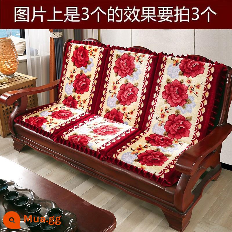 Sofa gỗ đệm có tựa lưng đệm ghế gỗ đệm một mảnh gỗ gụ thoáng mát đệm ghế dày đệm mùa đông - EMantangcai-Đỏ