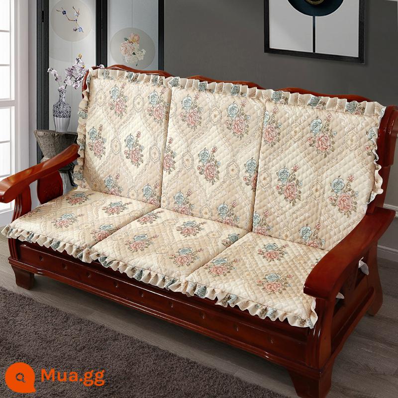 Sofa gỗ đệm có tựa lưng đệm ghế gỗ đệm một mảnh gỗ gụ thoáng mát đệm ghế dày đệm mùa đông - Ngôn ngữ của hoa-Màu be