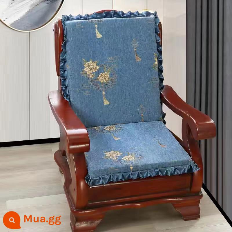 Sofa gỗ đệm có tựa lưng đệm ghế gỗ đệm một mảnh gỗ gụ thoáng mát đệm ghế dày đệm mùa đông - Giỏ hoa thắt nút Trung Quốc màu xanh