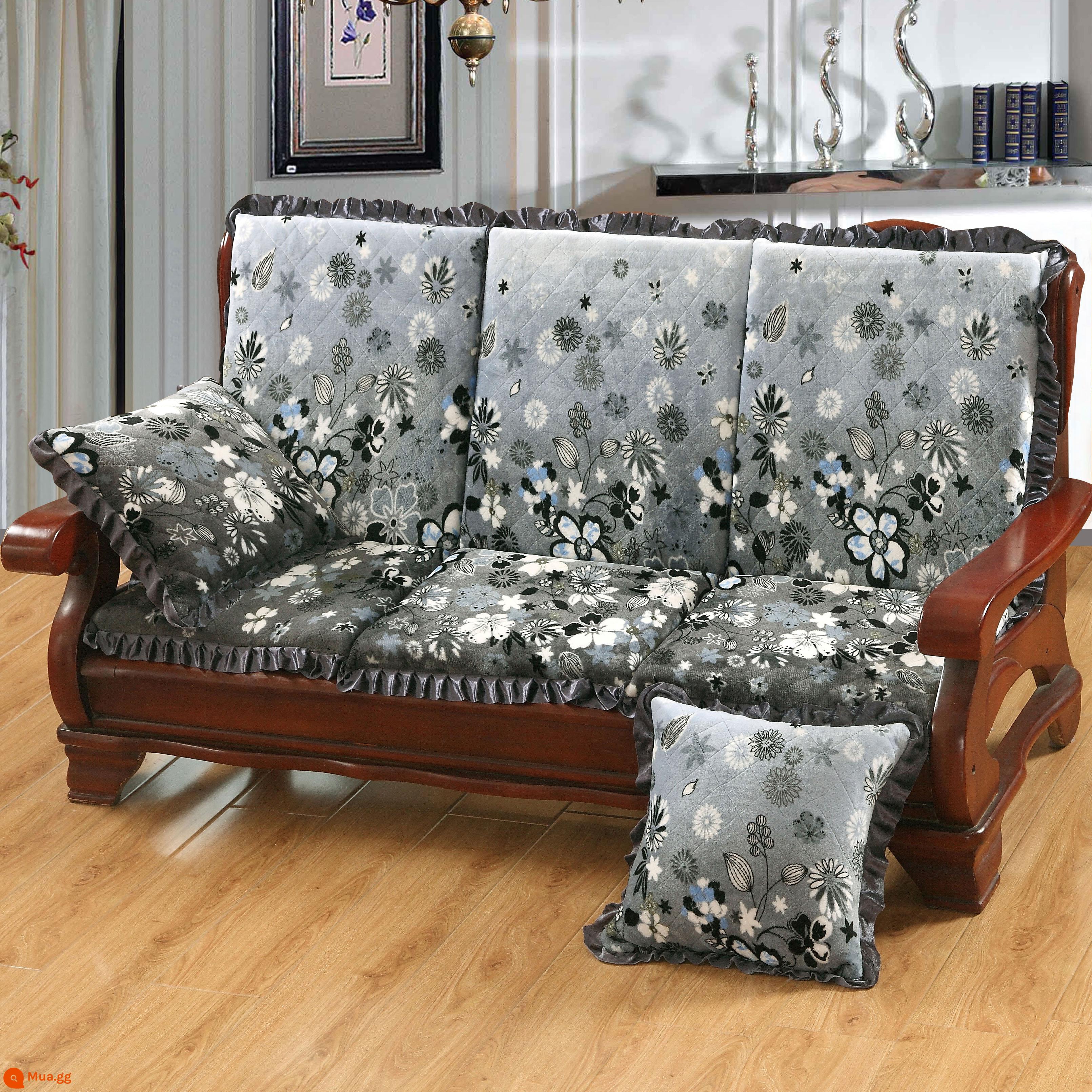 Sofa gỗ đệm có tựa lưng đệm ghế gỗ đệm một mảnh gỗ gụ thoáng mát đệm ghế dày đệm mùa đông - Màu xám đen gợi nhớ Giang Nam