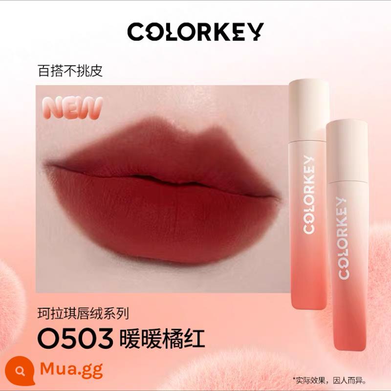 colorkey Kelaqi son men chúc môi thỏ bùn thỏ năm hộp quà trứng đồng bằng son môi nhung màu xám bột đậu - [Soft Velvet Mist Lip Glaze] O503# Đỏ cam ấm áp