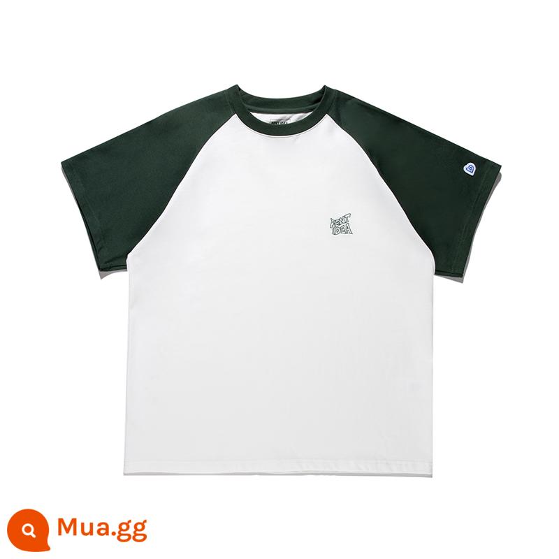 Uốn Cong Ý Tưởng Mùa Hè 2023 Mới Retro Đại Học Cityboy Cặp Đôi Phối Màu Raglan Áo Thun Nam Ngắn Tay - Trắng với xanh