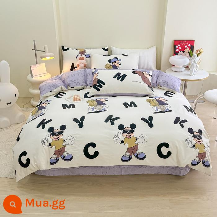 Lựa chọn Nanfeng [Ủy quyền chính hãng] Disney Youcai Cotton Home Bed Ký túc xá bốn mảnh Bộ phim hoạt hình ba mảnh - Mickey nghịch ngợm