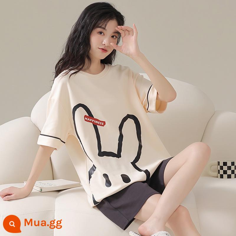 Bộ đồ ngủ Nanjiren nữ mùa hè 2023 bộ đồ hai mảnh cotton ngắn tay mới dễ thương mặc ở nhà mùa hè mùa hè - AM-25248