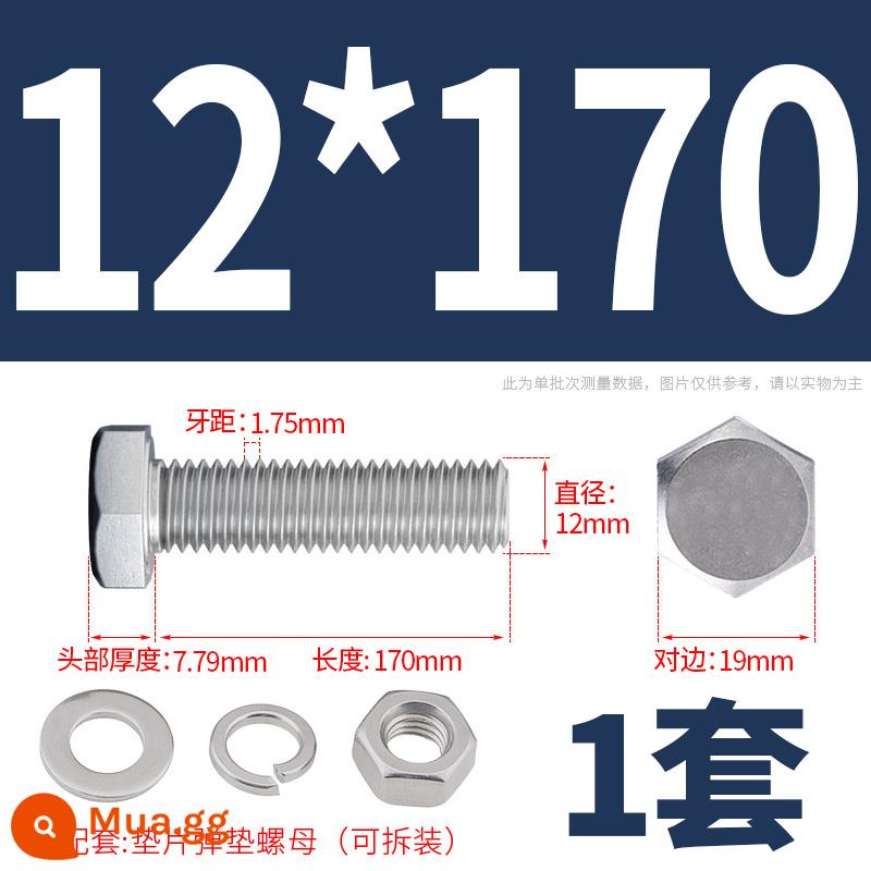 Bộ ốc vít và đai ốc lục giác bên ngoài bằng thép không gỉ 304 Bộ bu lông và ốc vít mở rộng M4M5M6M8M10M12 - M12*170(1 bộ)