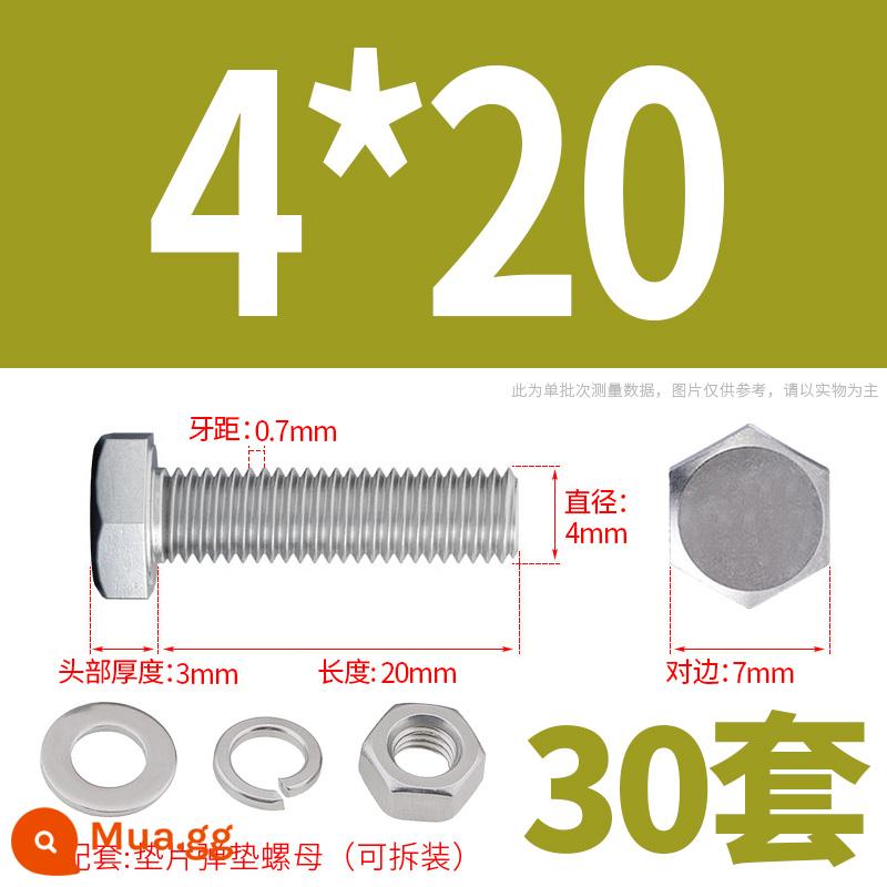 Bộ ốc vít và đai ốc lục giác bên ngoài bằng thép không gỉ 304 Bộ bu lông và ốc vít mở rộng M4M5M6M8M10M12 - M4*20(30 bộ)