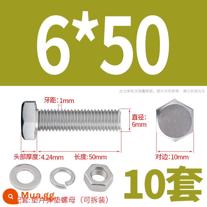 Bộ ốc vít và đai ốc lục giác bên ngoài bằng thép không gỉ 304 Bộ bu lông và ốc vít mở rộng M4M5M6M8M10M12 - M6*50(10 bộ)