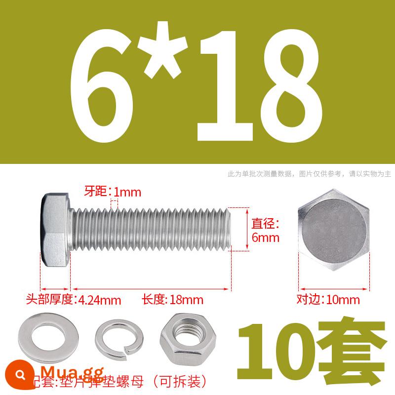 Bộ ốc vít và đai ốc lục giác bên ngoài bằng thép không gỉ 304 Bộ bu lông và ốc vít mở rộng M4M5M6M8M10M12 - M6*18(10 bộ)