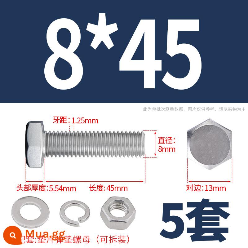 Bộ ốc vít và đai ốc lục giác bên ngoài bằng thép không gỉ 304 Bộ bu lông và ốc vít mở rộng M4M5M6M8M10M12 - M8*45(5 bộ)