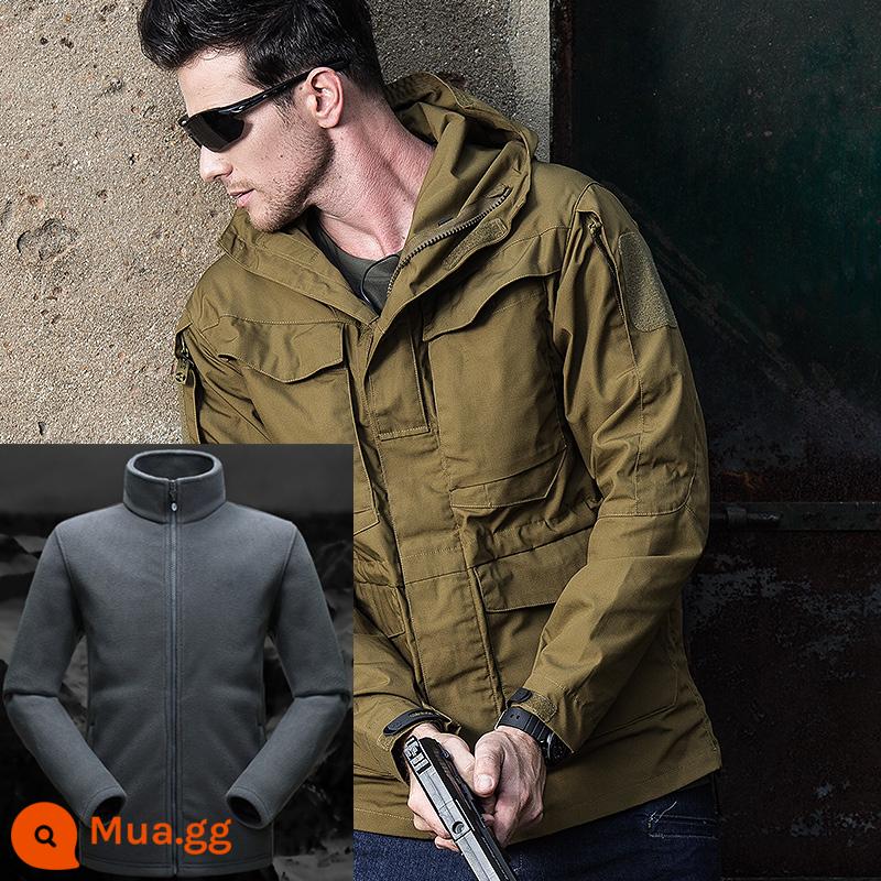 Phóng viên lớp phủ chiến thuật kiểu Mỹ M65 Windbreaker Men's Autumn and Winter ngoài trời Ngụy trang Không thấm nước Lực lượng đặc biệt - Màu nâu (áo + lót)