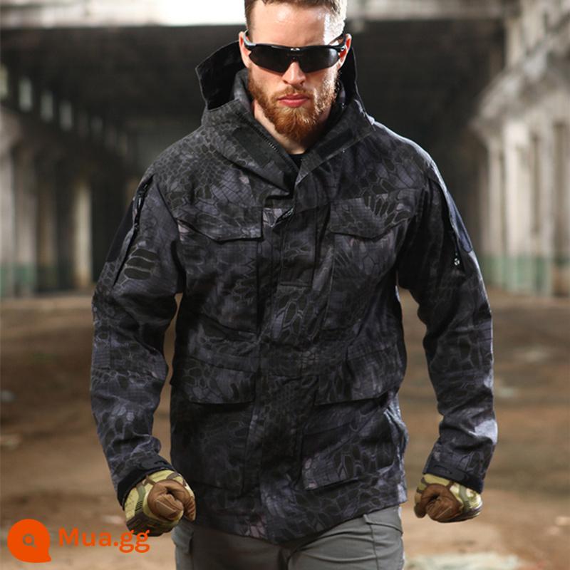 Phóng viên lớp phủ chiến thuật kiểu Mỹ M65 Windbreaker Men's Autumn and Winter ngoài trời Ngụy trang Không thấm nước Lực lượng đặc biệt - Họa tiết trăn đen (áo khoác)