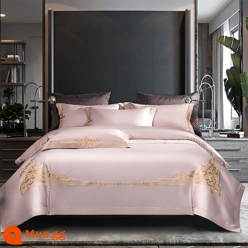 Ý 140 Cotton dài Cotton Red High -end Wedding Bốn bông Bốn Bốn Bốn Biệt thự Biệt thự Cotton Cotton Bed - Bộ bốn món Miralchi (hồng)