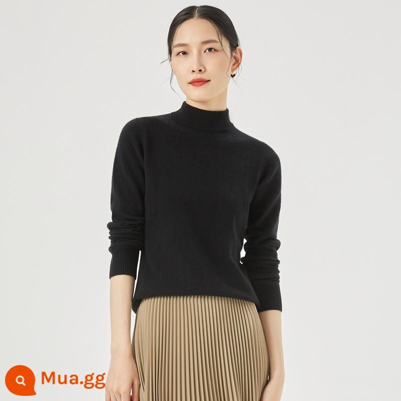 [Cashmere nguyên chất] Áo len cashmere nữ Hengyuanxiang cổ cao nửa đầu mùa thu đông áo len dệt kim có đáy màu trơn áo len - đen