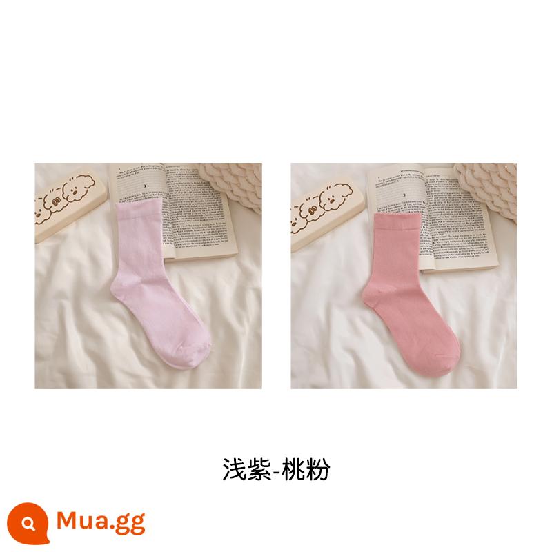 Tất không xương màu hồng dành cho nữ đến giữa bắp chân vớ cotton nguyên chất hợp thời trang xuân thu phong cách Nhật Bản jk vớ màu trơn giam giữ sau sinh mùa hè - Tím hồng đào nhạt